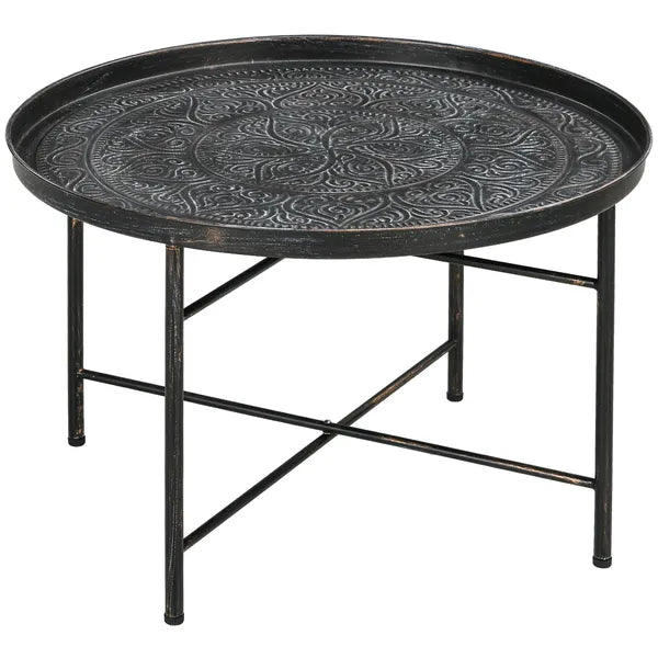 HOMCOM Cafe Table for Living Room, 24" Round Center Table with Hammered Tray Top and Metal Frame for Bedroom, Pewter - product image 11