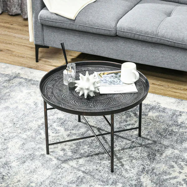 HOMCOM Cafe Table for Living Room, 24" Round Center Table with Hammered Tray Top and Metal Frame for Bedroom, Pewter - product image 6