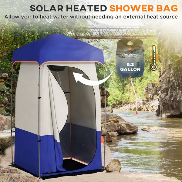 Outsunny Camping Shower Tent, Portable Privacy Shelter with Solar Shower Bag, Removable Floor and Carrying Bag, Blue - product image 4