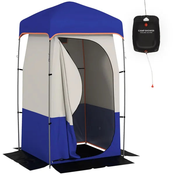 Outsunny Camping Shower Tent, Portable Privacy Shelter with Solar Shower Bag, Removable Floor and Carrying Bag, Blue - product image 11
