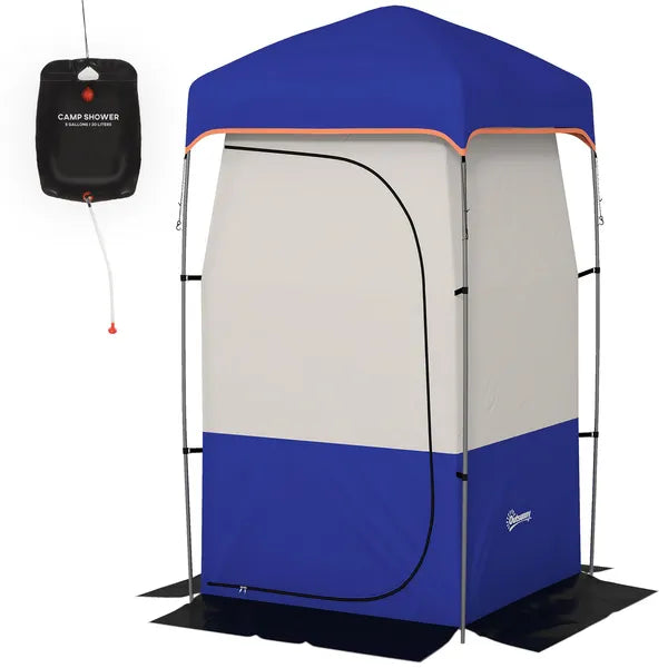 Outsunny Camping Shower Tent, Portable Privacy Shelter with Solar Shower Bag, Removable Floor and Carrying Bag, Blue - product image 1