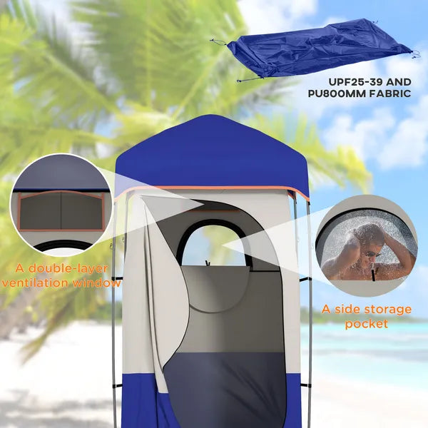 Outsunny Camping Shower Tent, Portable Privacy Shelter with Solar Shower Bag, Removable Floor and Carrying Bag, Blue - product image 7