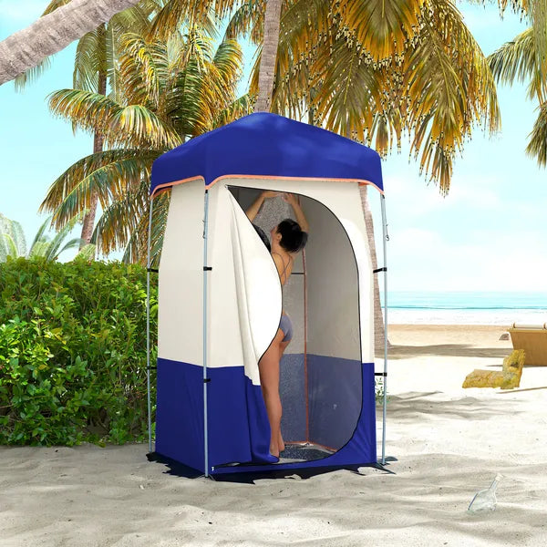 Outsunny Camping Shower Tent, Portable Privacy Shelter with Solar Shower Bag, Removable Floor and Carrying Bag, Blue - product image 2