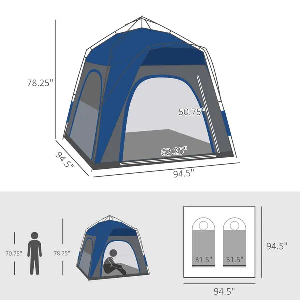 Outsunny Camping Tents 4 Person Pop Up Tent Quick Setup Automatic Hydraulic Family Travel Tent with Windows, Doors Carry Bag Included - product image 3