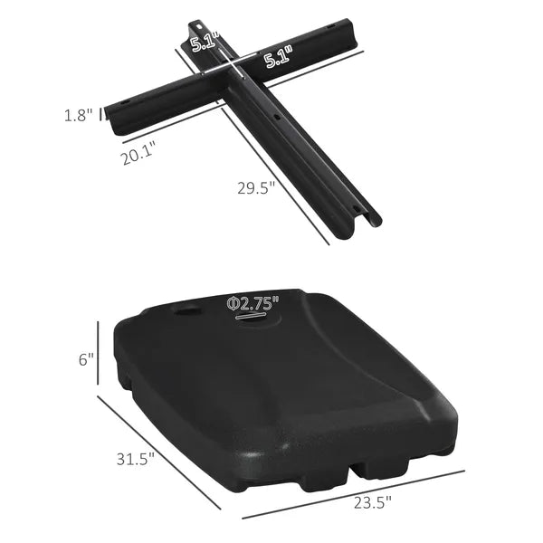 Cantilever Offset Umbrella Base Portable Square Parasol Weights with Wheels, Water and Sand Filled, Up to 165 lbs, Black - product image 3