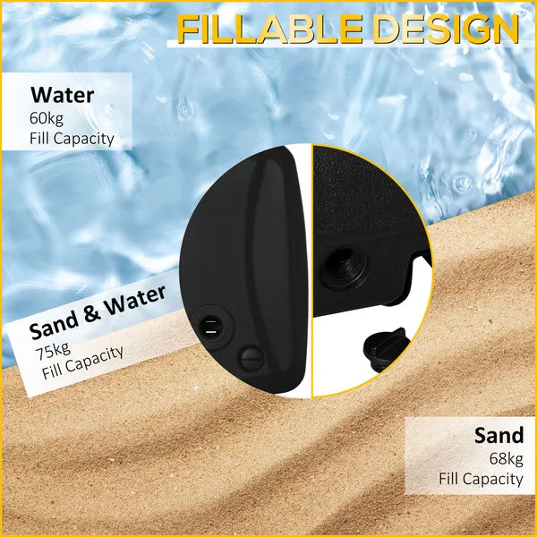 Cantilever Offset Umbrella Base Portable Square Parasol Weights with Wheels, Water and Sand Filled, Up to 165 lbs, Black - product image 5