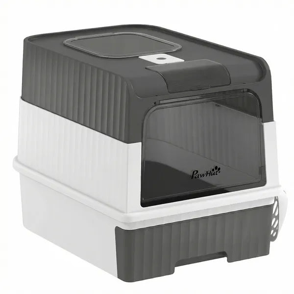 PawHut Cat Litter Box Hooded Cat Litter Tray with Drawer Pan Front Entry and Top Exit Easy Cleaning Gray - product image 1