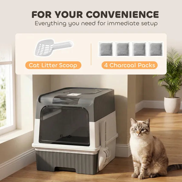 PawHut Cat Litter Box Hooded Cat Litter Tray with Drawer Pan Front Entry and Top Exit Easy Cleaning Gray - product image 6