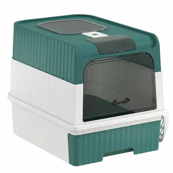 PawHut Cat Litter Box Hooded Cat Litter Tray with Drawer Pan Front Entry and Top Exit Easy Cleaning Teal - product image 1