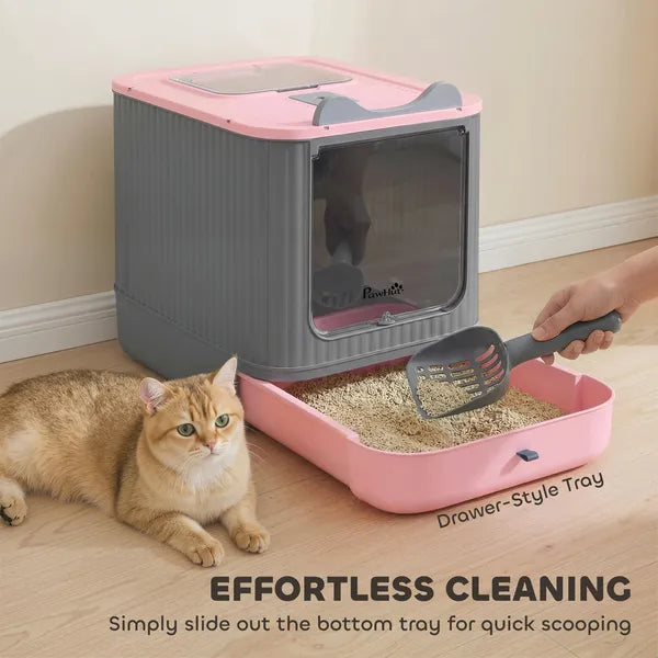 PawHut Cat Litter Box with Lid, Enclosed Litter Box for Medium Cats, Front-Entry and Top-Exit, Scoop, Deodorizer Bag, Pink - product image 4