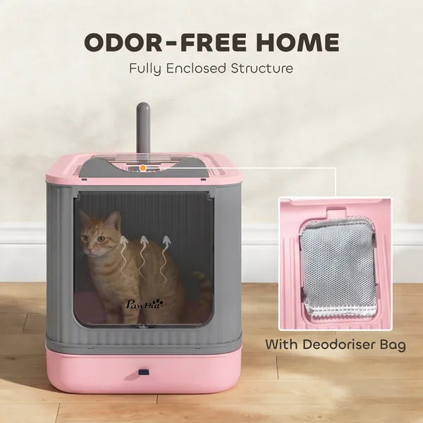 PawHut Cat Litter Box with Lid, Enclosed Litter Box for Medium Cats, Front-Entry and Top-Exit, Scoop, Deodorizer Bag, Pink - product image 5