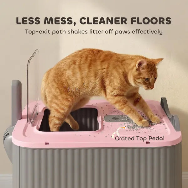 PawHut Cat Litter Box with Lid, Enclosed Litter Box for Medium Cats, Front-Entry and Top-Exit, Scoop, Deodorizer Bag, Pink - product image 3