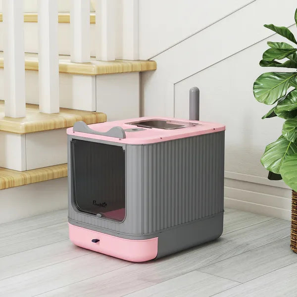 PawHut Cat Litter Box with Lid, Enclosed Litter Box for Medium Cats, Front-Entry and Top-Exit, Scoop, Deodorizer Bag, Pink - product image 7