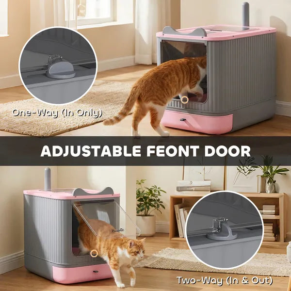 PawHut Cat Litter Box with Lid, Enclosed Litter Box for Medium Cats, Front-Entry and Top-Exit, Scoop, Deodorizer Bag, Pink - product image 6