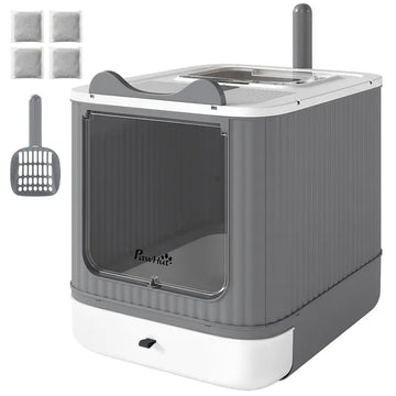 PawHut Cat Litter Box with Lid, Enclosed Litter Box for Medium Cats, Front-Entry and Top-Exit, Scoop, Deodorizer Bag, White - product image 1