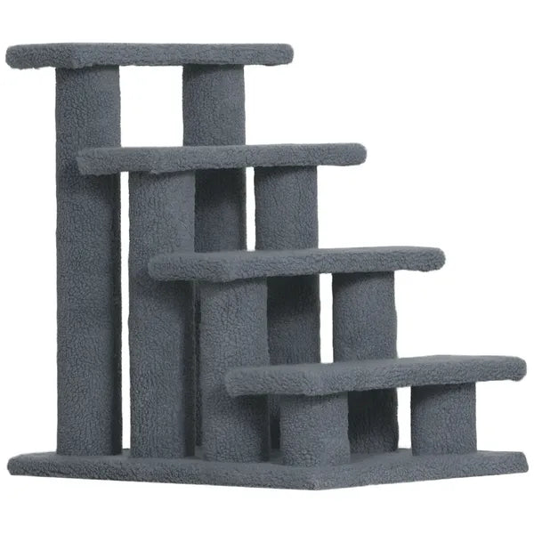 PawHut Cat Scratching Post 25 4-Step Carpeted Pet Stairs High Beds Sofas Cat Furniture with Toy Gray - product image 11