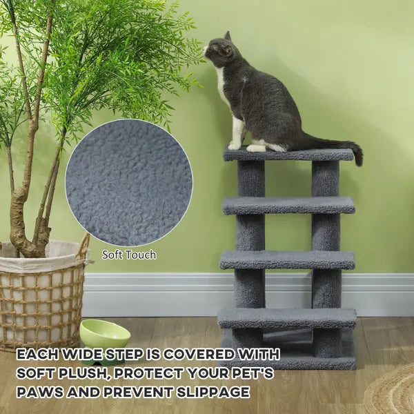 PawHut Cat Scratching Post 25 4-Step Carpeted Pet Stairs High Beds Sofas Cat Furniture with Toy Gray - product image 4