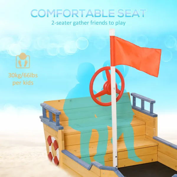 Outsunny Cedar Wood Kids Sandbox, Pirate Ship Play Boat with Bench Seats and Storage - product image 6