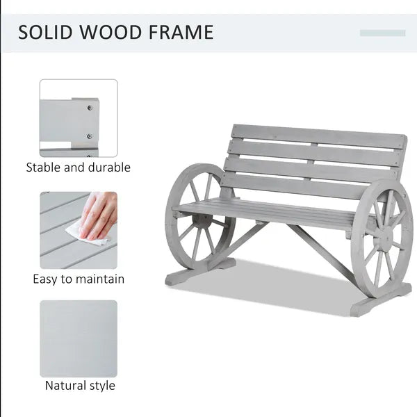 Charcoal Grey Wagon Wheel Bench Rustic 2-Person Patio Furniture - product image 4
