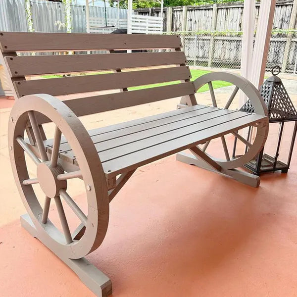 Charcoal Grey Wagon Wheel Bench Rustic 2-Person Patio Furniture - product image 8