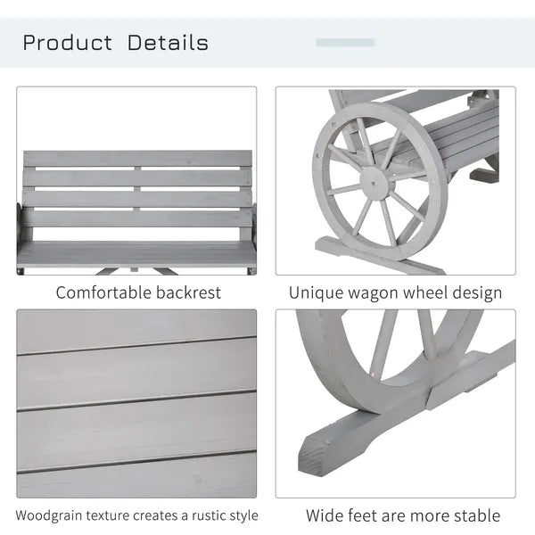 Charcoal Grey Wagon Wheel Bench Rustic 2-Person Patio Furniture - product image 5