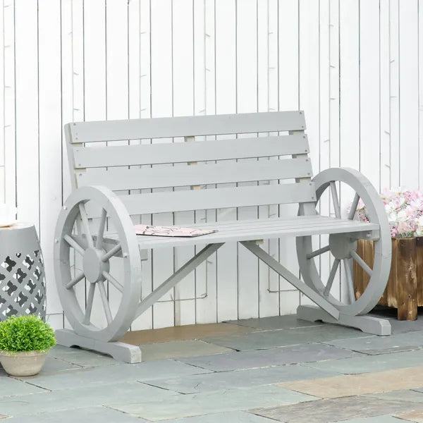 Charcoal Grey Wagon Wheel Bench Rustic 2-Person Patio Furniture - product image 10