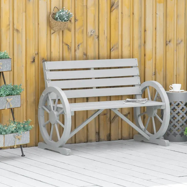 Charcoal Grey Wagon Wheel Bench Rustic 2-Person Patio Furniture - product image 2