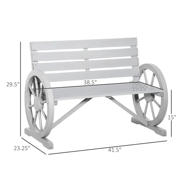 Charcoal Grey Wagon Wheel Bench Rustic 2-Person Patio Furniture - product image 3