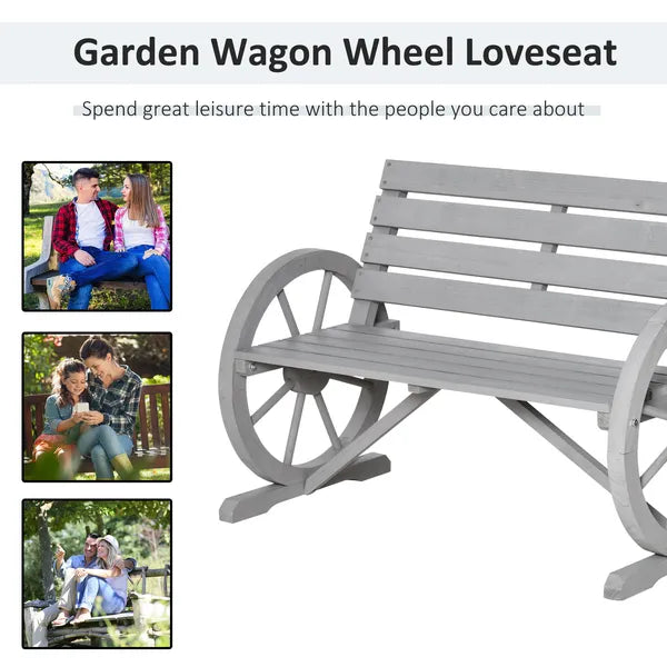 Charcoal Grey Wagon Wheel Bench Rustic 2-Person Patio Furniture - product image 7