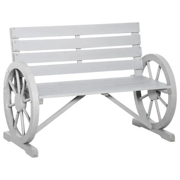 Charcoal Grey Wagon Wheel Bench Rustic 2-Person Patio Furniture - product image 1