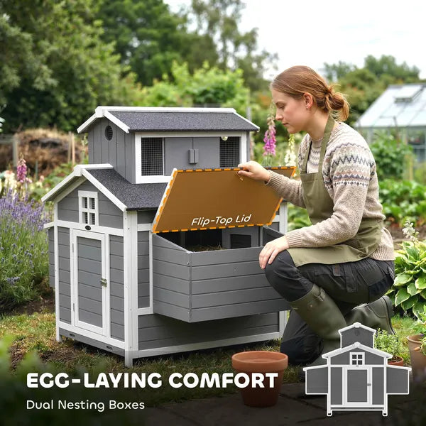 PawHut Chicken Coop for 2 Chickens, Wooden Hen House with Nesting Box, Pull-Out Tray, Ventilation Windows - product image 4