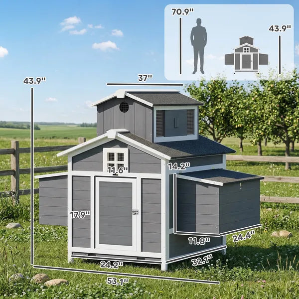 PawHut Chicken Coop for 2 Chickens, Wooden Hen House with Nesting Box, Pull-Out Tray, Ventilation Windows - product image 2