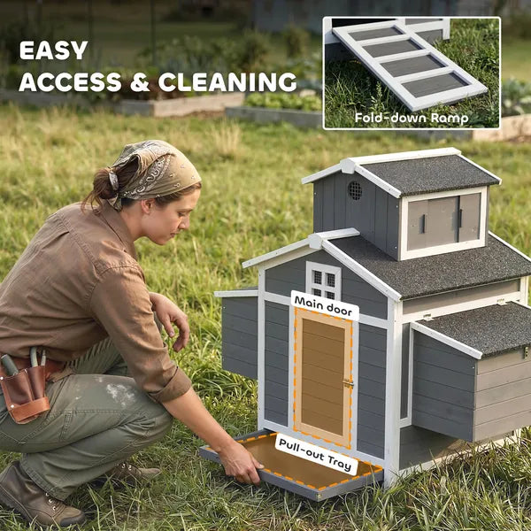 PawHut Chicken Coop for 2 Chickens, Wooden Hen House with Nesting Box, Pull-Out Tray, Ventilation Windows - product image 5