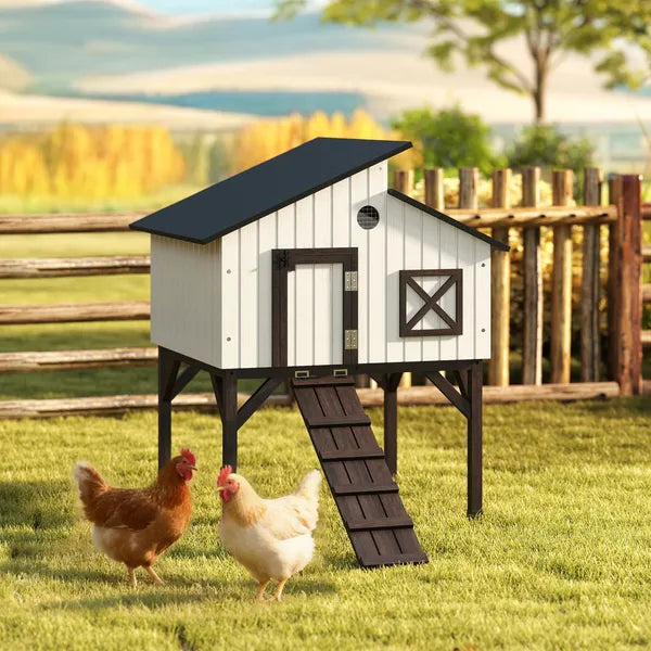 Chicken Coop Hen House with Nesting Box, Elevated Rabbit Hutch with Ramp, Asphalt Openable Roof and Elevated Legs - product image 10