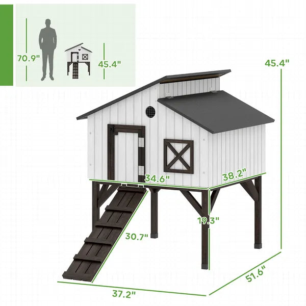 Chicken Coop Hen House with Nesting Box, Elevated Rabbit Hutch with Ramp, Asphalt Openable Roof and Elevated Legs - product image 3