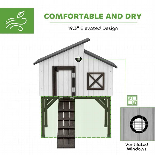 Chicken Coop Hen House with Nesting Box, Elevated Rabbit Hutch with Ramp, Asphalt Openable Roof and Elevated Legs - product image 4