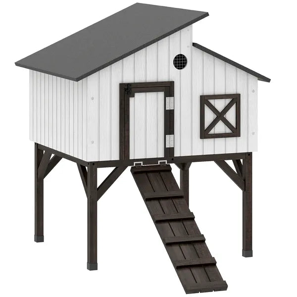 Chicken Coop Hen House with Nesting Box, Elevated Rabbit Hutch with Ramp, Asphalt Openable Roof and Elevated Legs - product image 11