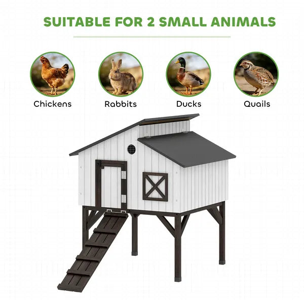 Chicken Coop Hen House with Nesting Box, Elevated Rabbit Hutch with Ramp, Asphalt Openable Roof and Elevated Legs - product image 9