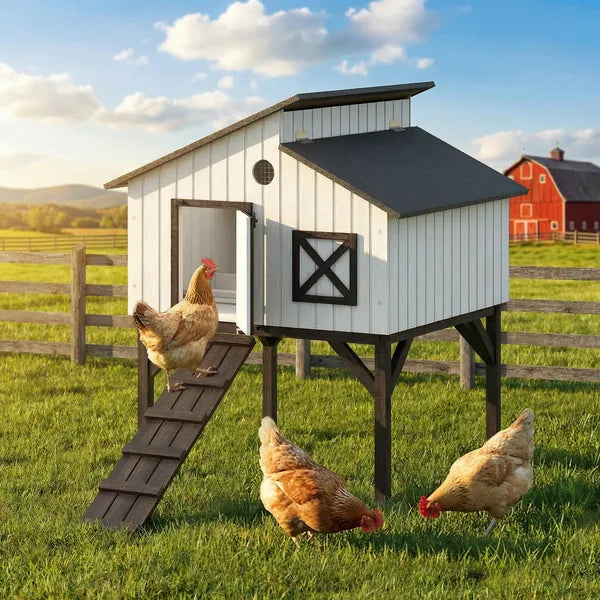 Chicken Coop Hen House with Nesting Box, Elevated Rabbit Hutch with Ramp, Asphalt Openable Roof and Elevated Legs - product image 2
