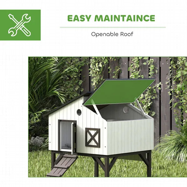 Chicken Coop Hen House with Nesting Box, Elevated Rabbit Hutch with Ramp, Asphalt Openable Roof and Elevated Legs - product image 5