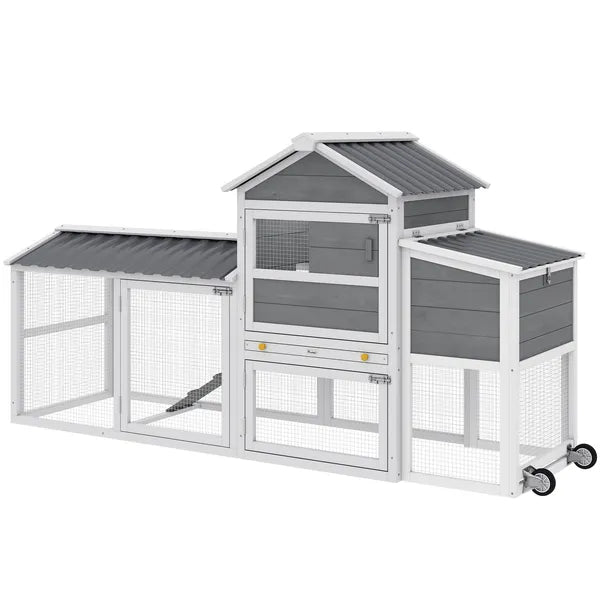 PawHut Chicken Coop with Wheels, 80" L Mobile Hen House with Run, Outdoor Wooden Chicken House with Nesting Box, Tray, Ramp - product image 1