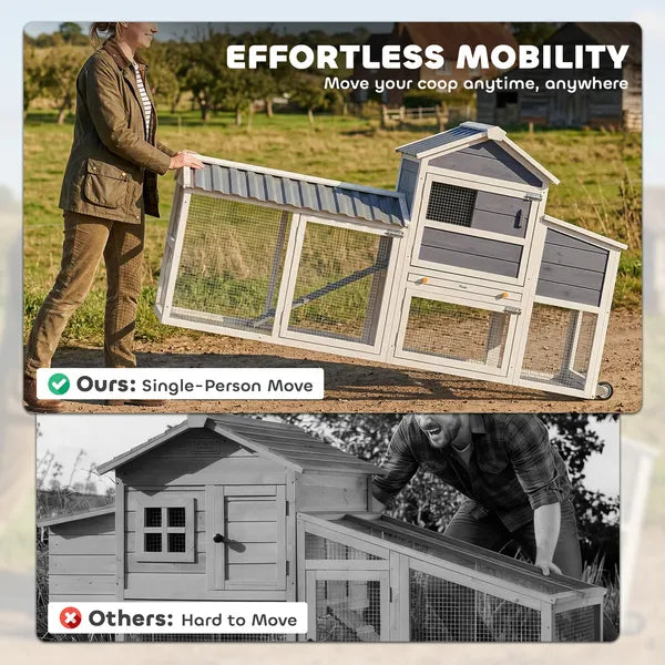PawHut Chicken Coop with Wheels, 80" L Mobile Hen House with Run, Outdoor Wooden Chicken House with Nesting Box, Tray, Ramp - product image 4