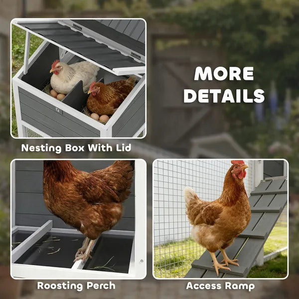PawHut Chicken Coop with Wheels, 80" L Mobile Hen House with Run, Outdoor Wooden Chicken House with Nesting Box, Tray, Ramp - product image 7