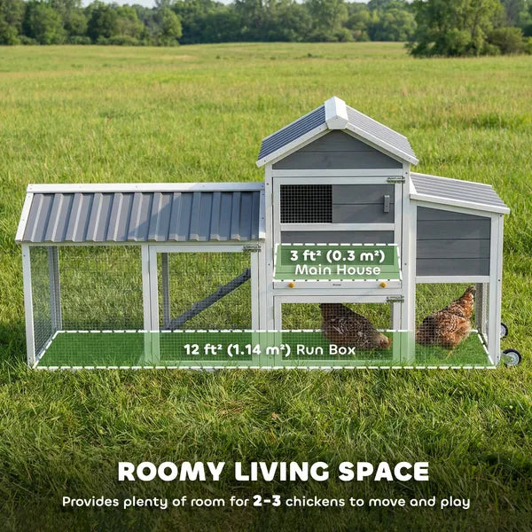 PawHut Chicken Coop with Wheels, 80" L Mobile Hen House with Run, Outdoor Wooden Chicken House with Nesting Box, Tray, Ramp - product image 3