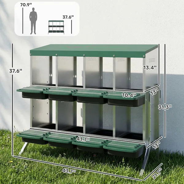 PawHut Chicken Nesting Boxes, 8 Compartment Metal Nesting Boxes for Chickens, Two-Tier Egg Laying Boxes with Vented Holes - product image 2