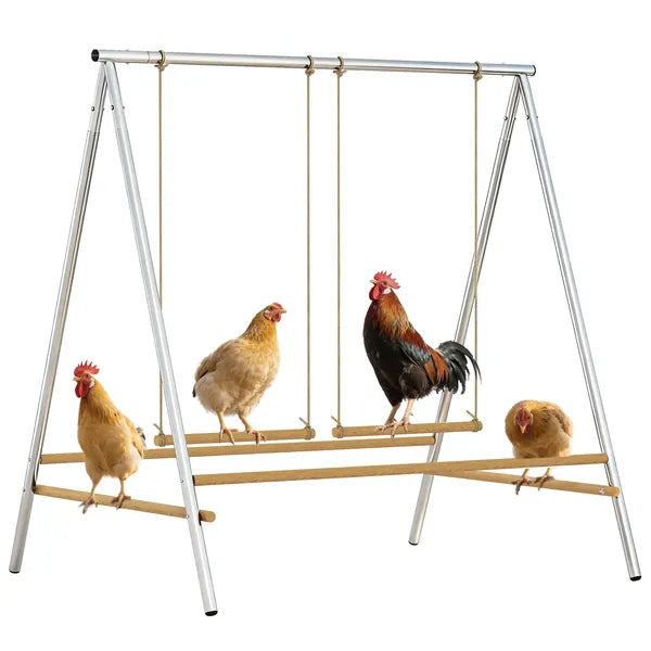 PawHut Chicken Perch for Coop, Chicken Roosting Bars with 2 Swings, Coop Accessories for Farm, Backyard, Silver - product image 11