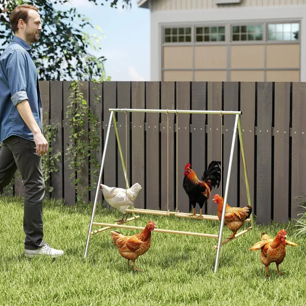 PawHut Chicken Perch for Coop, Chicken Roosting Bars with 2 Swings, Coop Accessories for Farm, Backyard, Silver - product image 2