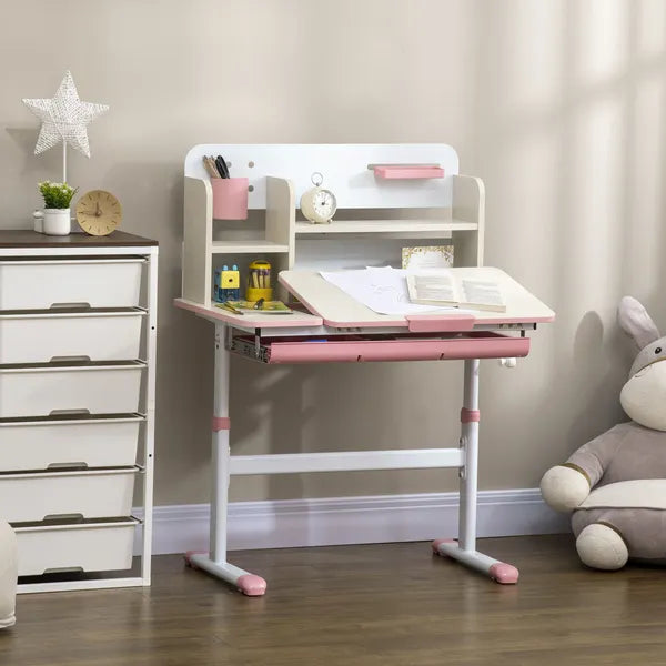 Children's Study Desk, Height Adjustable Writing Table with Tilt Desktop, Drawer and Storage, for School and Homework, Pink - product image 10