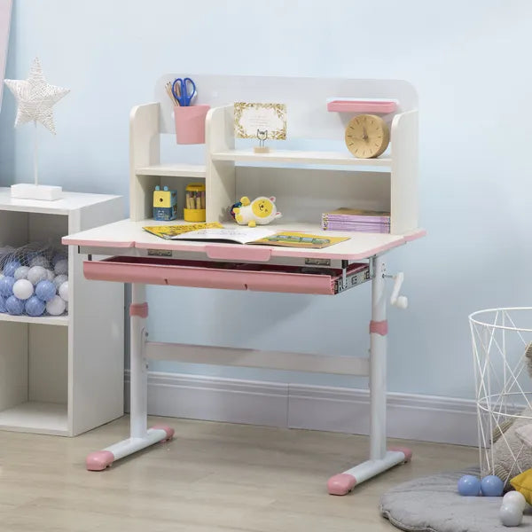 Children's Study Desk, Height Adjustable Writing Table with Tilt Desktop, Drawer and Storage, for School and Homework, Pink - product image 2