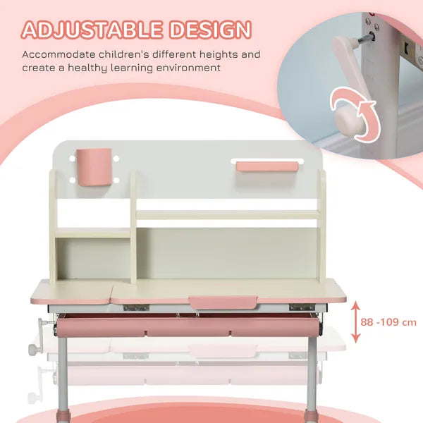 Children's Study Desk, Height Adjustable Writing Table with Tilt Desktop, Drawer and Storage, for School and Homework, Pink - product image 4